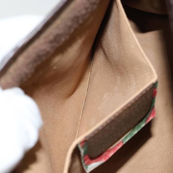 GUCCI GG Supreme Web Sherry Line Clutch Bag PVC Leather Beige Red Auth 84566 - Picture 11 of 16